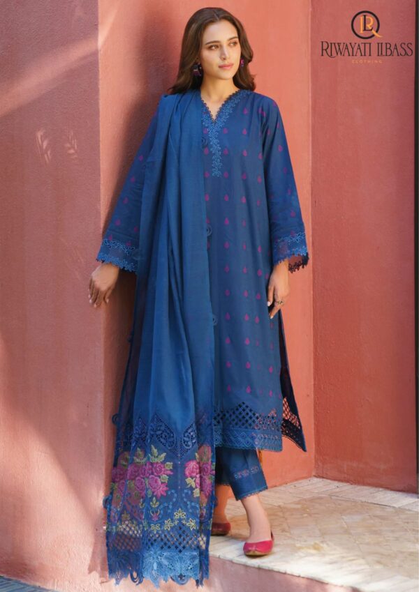 Dhanak Unstitched 3 Piece Embroidered Dress - 1172